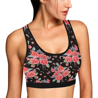 Camellia Pattern Print Design CM03 Sports Bra