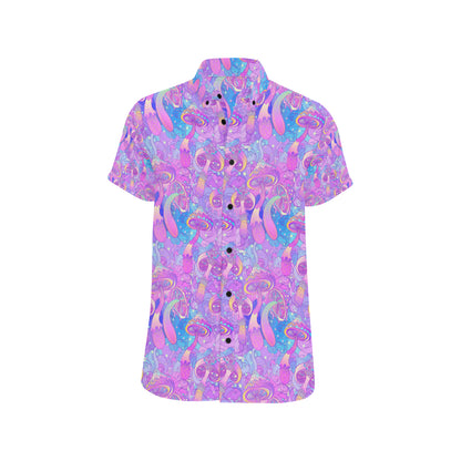 Psychedelic Trippy Mushroom Print Men's Short Sleeve Button Up Shirt