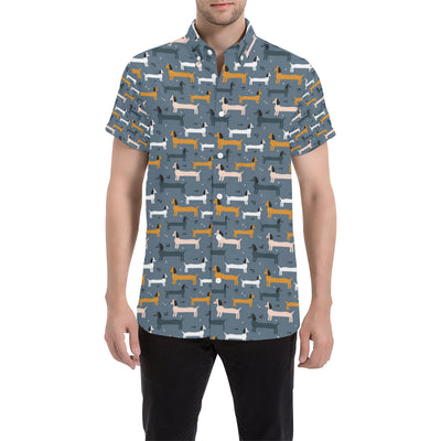 Dachshund Pattern Print Design 012 Men's Short Sleeve Button Up Shirt