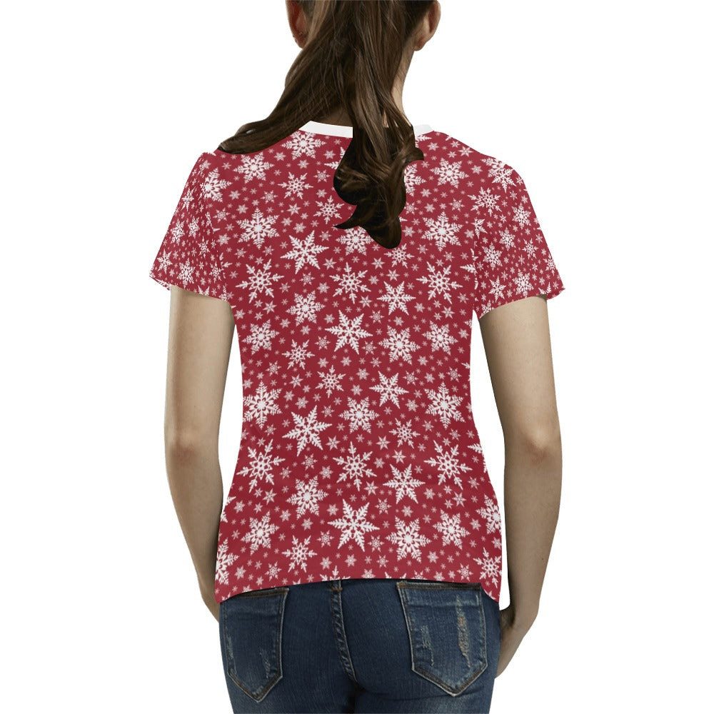 Snowflake Red Print Design LKS302 Women's  T-shirt