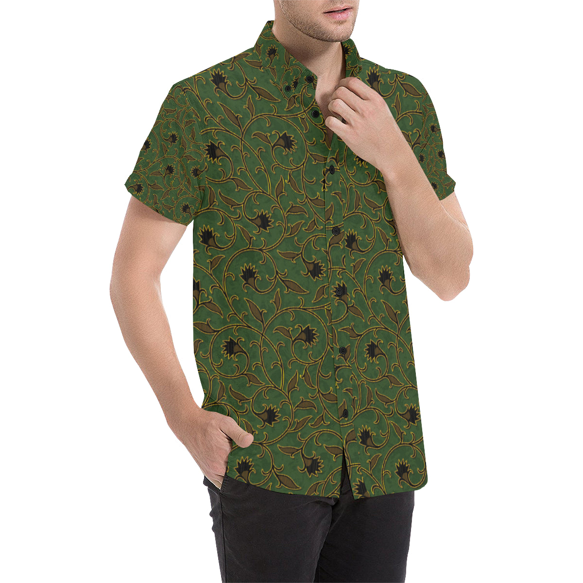 Brocade Pattern Print Design 02 Men's Short Sleeve Button Up Shirt