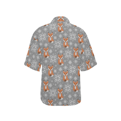 Knit Red Fox Pattern Print Design 02 Women's Hawaiian Shirt