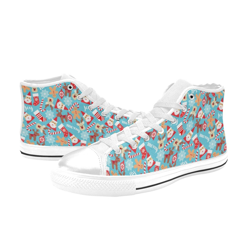 Santa Christmas Themed Print Design LKS306 High Top Women's White Shoes