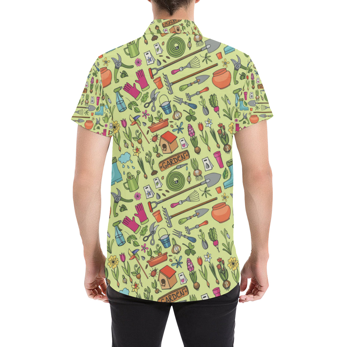 Gardening Pattern Print Design G02 Men's Short Sleeve Button Up Shirt