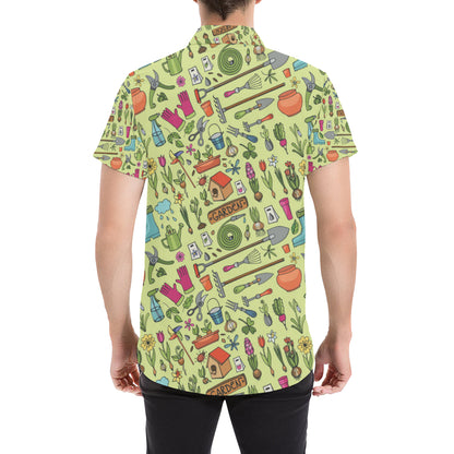 Gardening Pattern Print Design G02 Men's Short Sleeve Button Up Shirt
