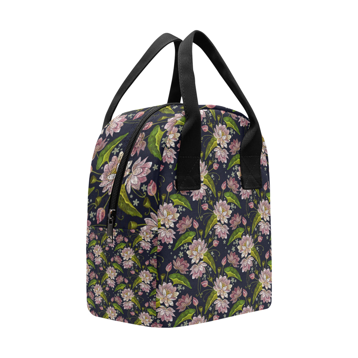 lotus Embroidered Pattern Print Design LO06 Insulated Lunch Bag