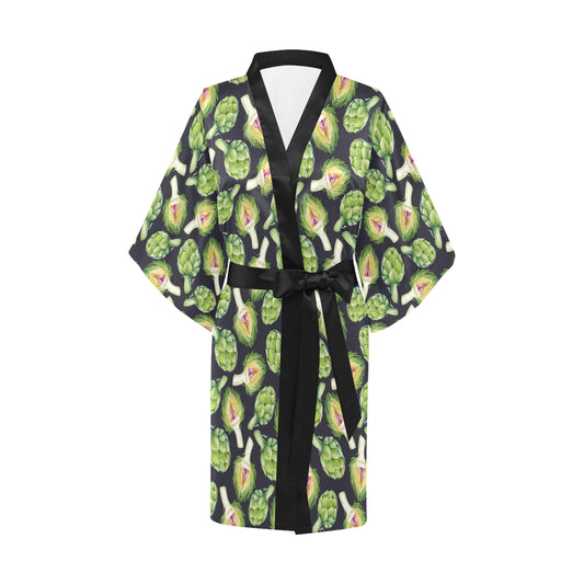 Artichoke Pattern Print Design 01 Women's Short Kimono