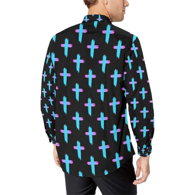 Christian Cross neon Pattern Men's Long Sleeve Shirt