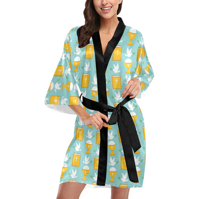 Christian Pattern Print Design 02 Women's Short Kimono