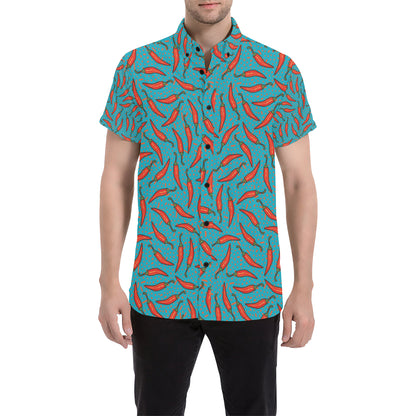 Chilli Pepper Pattern Print Design 05 Men's Short Sleeve Button Up Shirt