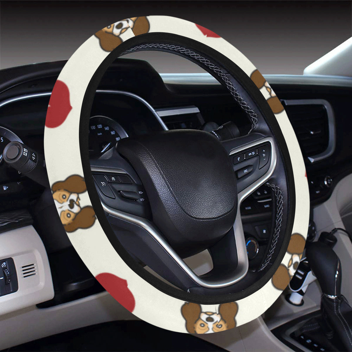 Cavalier King Charles Spaniels Pattern Print Desig Steering Wheel Cover with Elastic Edge