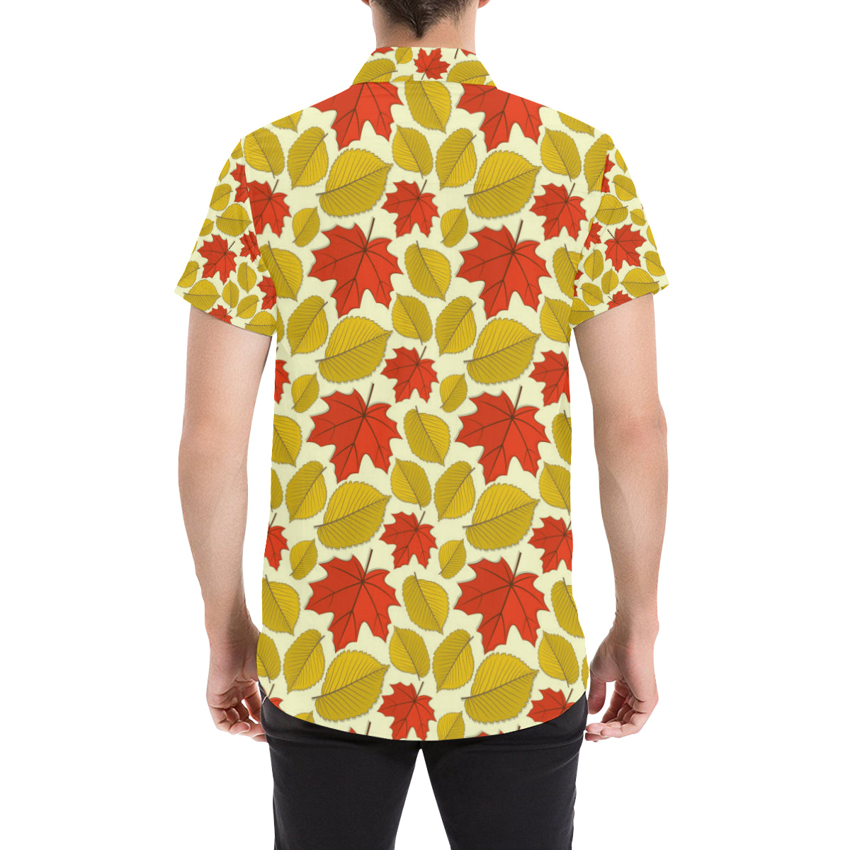 Elm Maple Leave Print Pattern Men's Short Sleeve Button Up Shirt