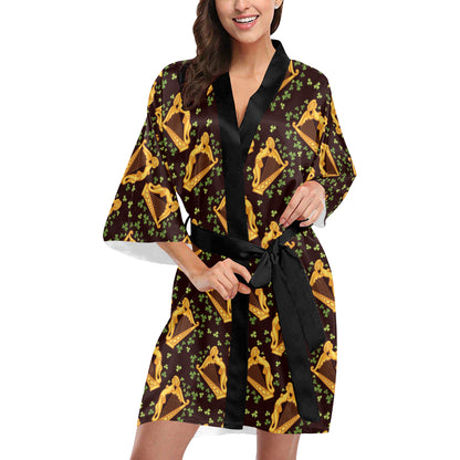 Harp Pattern Print Design 02 Women's Short Kimono