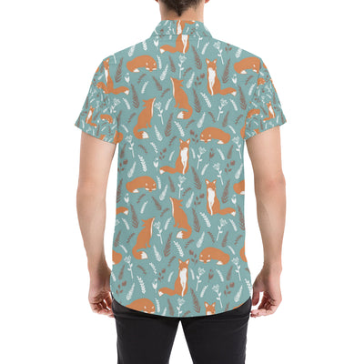 Fox Forest Print Pattern Men's Short Sleeve Button Up Shirt