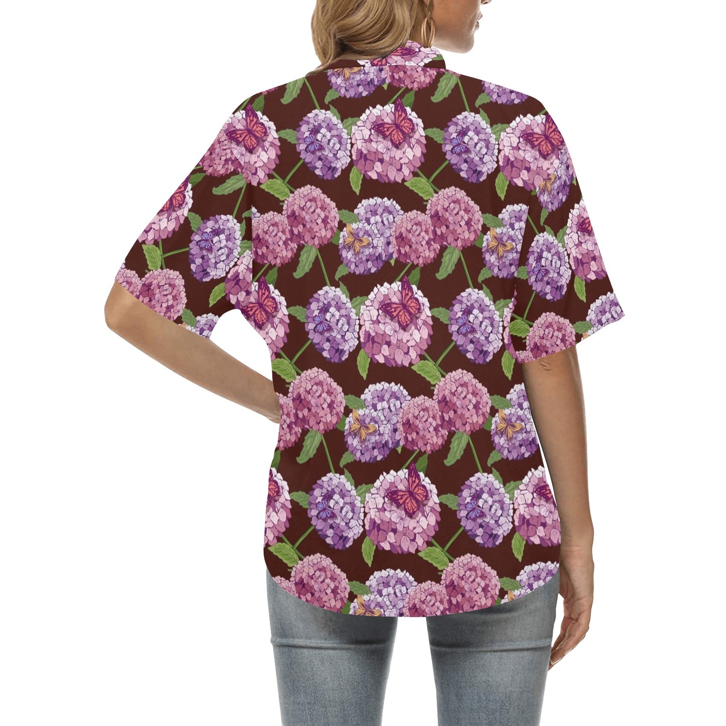 Hydrangea Pattern Print Design HD08 Women's Hawaiian Shirt