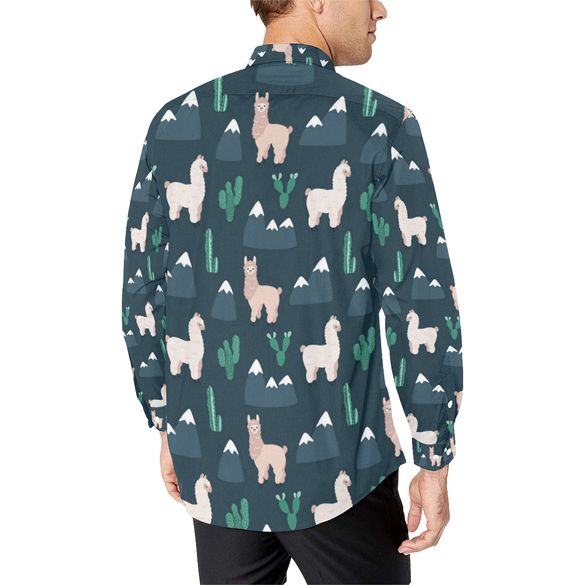 Llama Pattern Print Design 06 Men's Long Sleeve Shirt