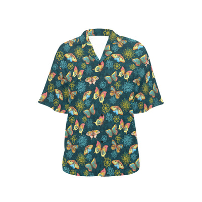 Butterfly Hand Draw Print Pattern Women's Hawaiian Shirt