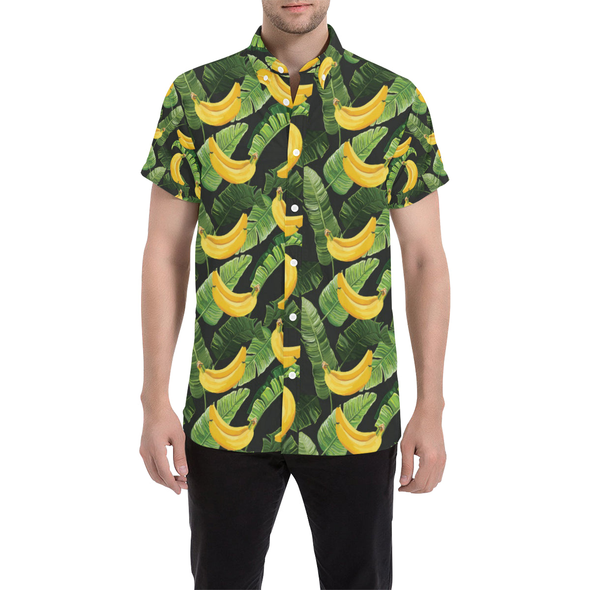 Banana Pattern Print Design BA01 Men's Short Sleeve Button Up Shirt