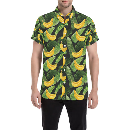 Banana Pattern Print Design BA01 Men's Short Sleeve Button Up Shirt