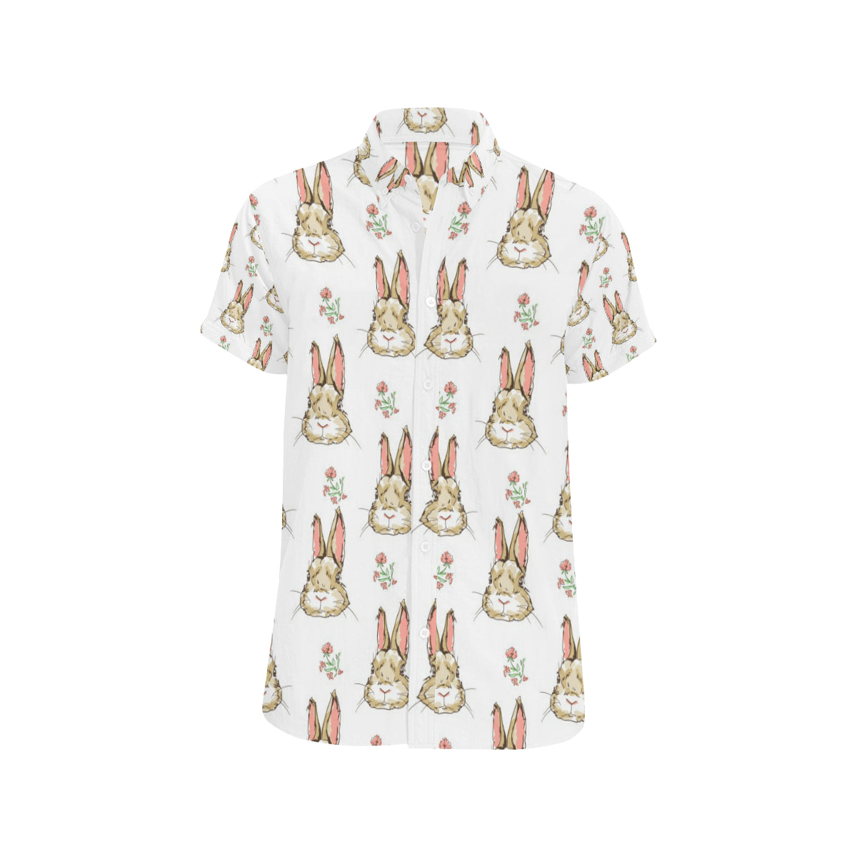 Rabbit Pattern Print Design RB09 Men's Short Sleeve Button Up Shirt