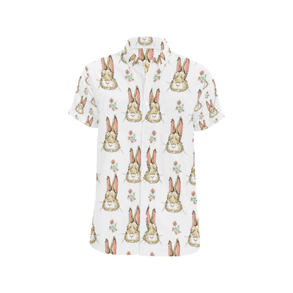 Rabbit Pattern Print Design RB09 Men's Short Sleeve Button Up Shirt