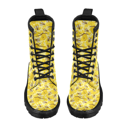 Bee With Honeycomb Print Design LKS302 Women's Boots