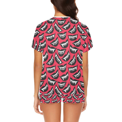 Vampire Lips Print Design LKS305 Women's Short Pajama Set