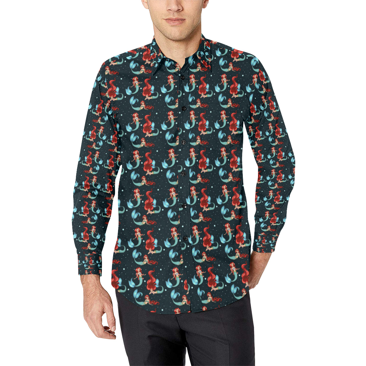 Mermaid Girl Themed Design Print Men's Long Sleeve Shirt