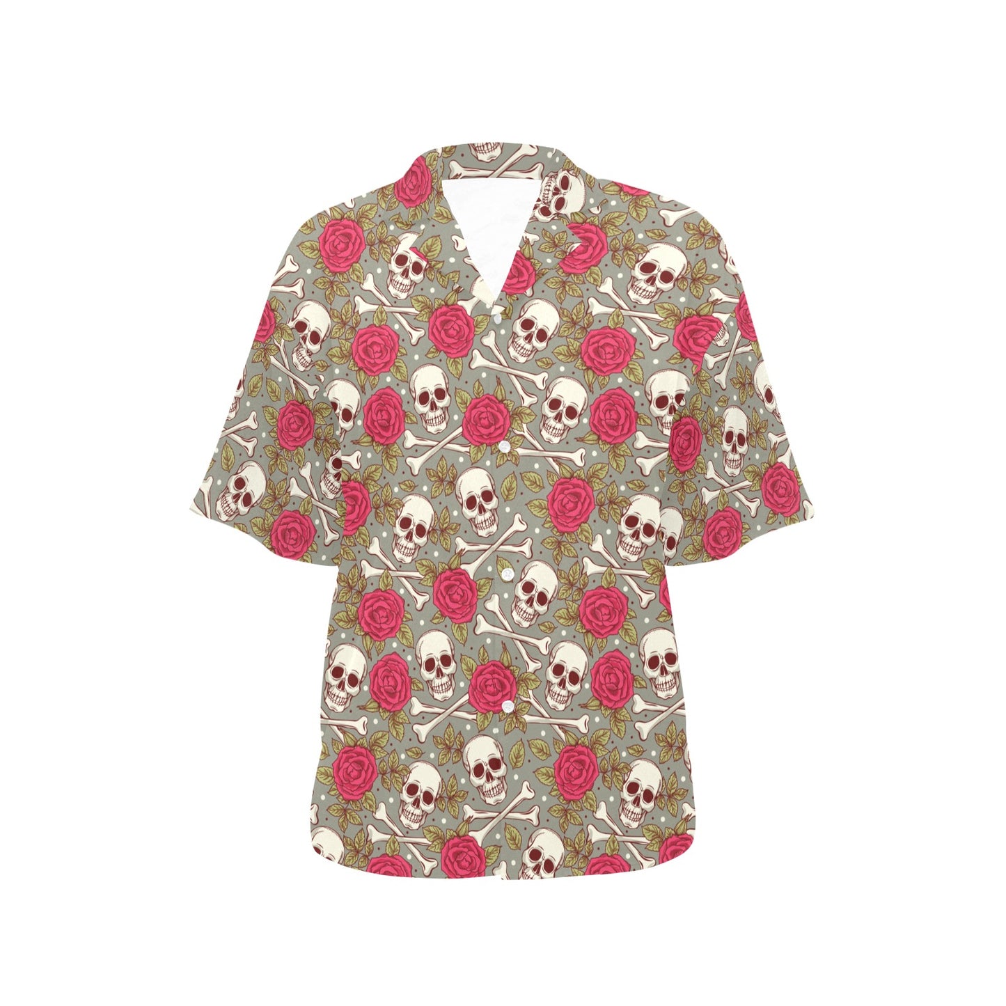 Skull Bone Rose Print Design LKS303 Women's Hawaiian Shirt