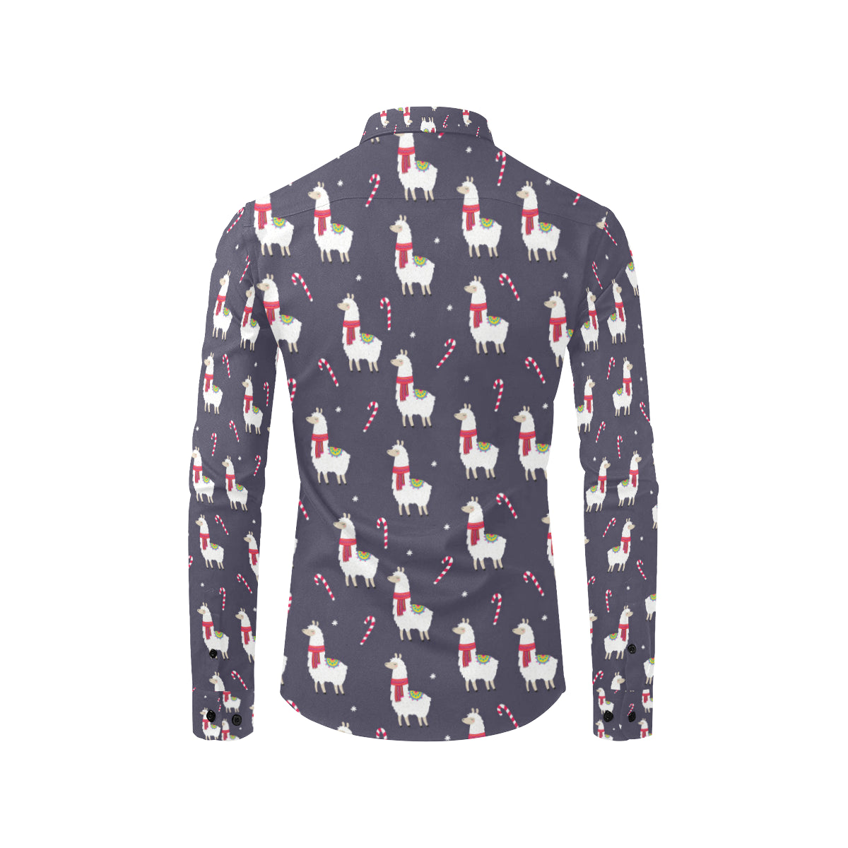 Llama with Candy Cane Themed Print Men's Long Sleeve Shirt