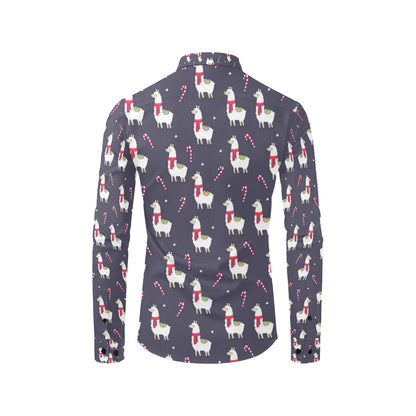 Llama with Candy Cane Themed Print Men's Long Sleeve Shirt