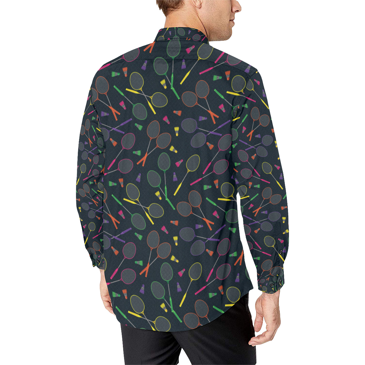 Badminton Pattern Print Design 04 Men's Long Sleeve Shirt