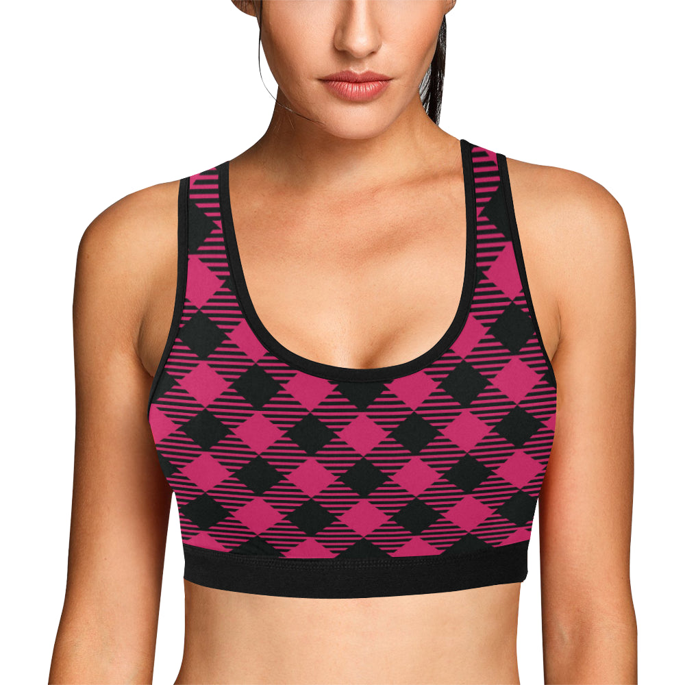 Buffalo check Pink Pattern Print Design 01 Sports Bra