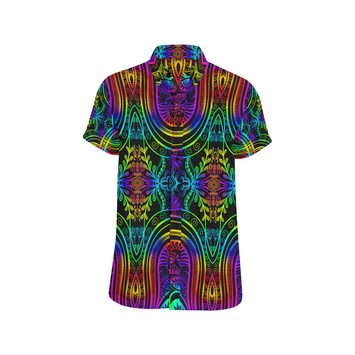Neon Trible Rainbow Pattern Print Design A01 Men's Short Sleeve Button Up Shirt