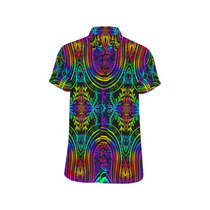 Neon Trible Rainbow Pattern Print Design A01 Men's Short Sleeve Button Up Shirt