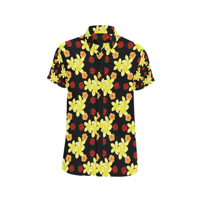 Yellow Plumeria Pattern Print Design PM04 Men's Short Sleeve Button Up Shirt