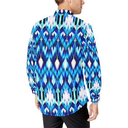 Ikat Blue Pattern Print Design 01 Men's Long Sleeve Shirt