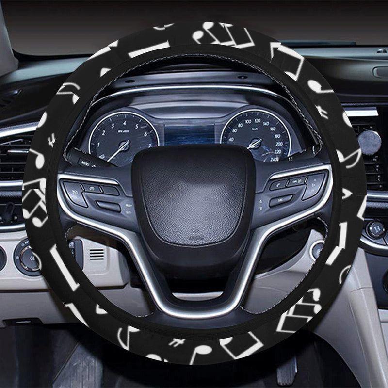 Music Note Black white Themed Print Steering Wheel Cover with Elastic Edge