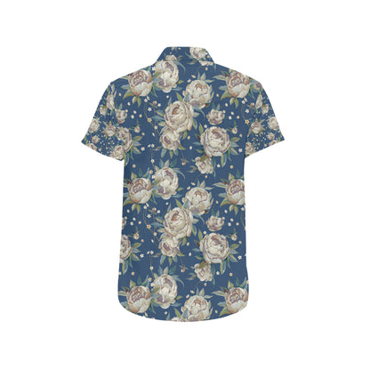 Peony Pattern Print Design A03 Men's Short Sleeve Button Up Shirt