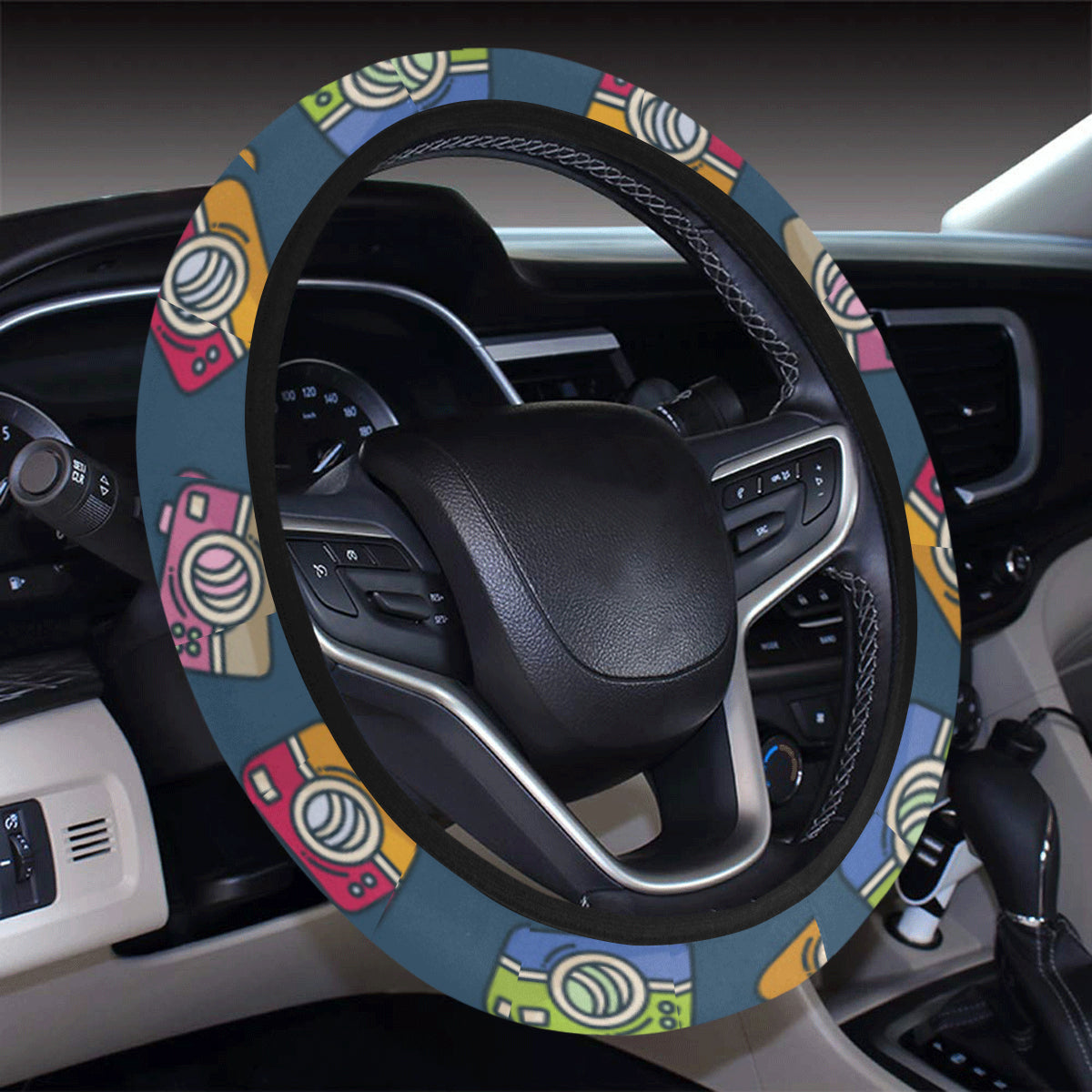Camera Pattern Print Design 03 Steering Wheel Cover with Elastic Edge