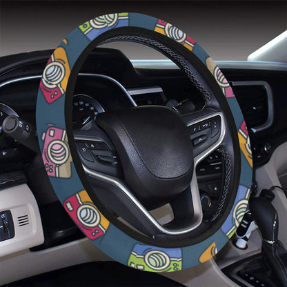 Camera Pattern Print Design 03 Steering Wheel Cover with Elastic Edge