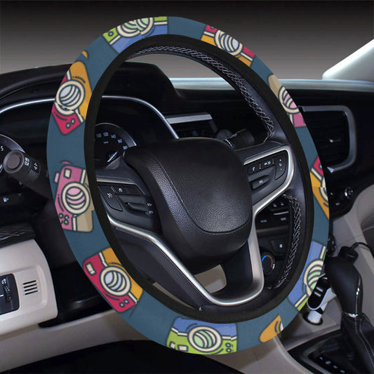 Camera Pattern Print Design 03 Steering Wheel Cover with Elastic Edge