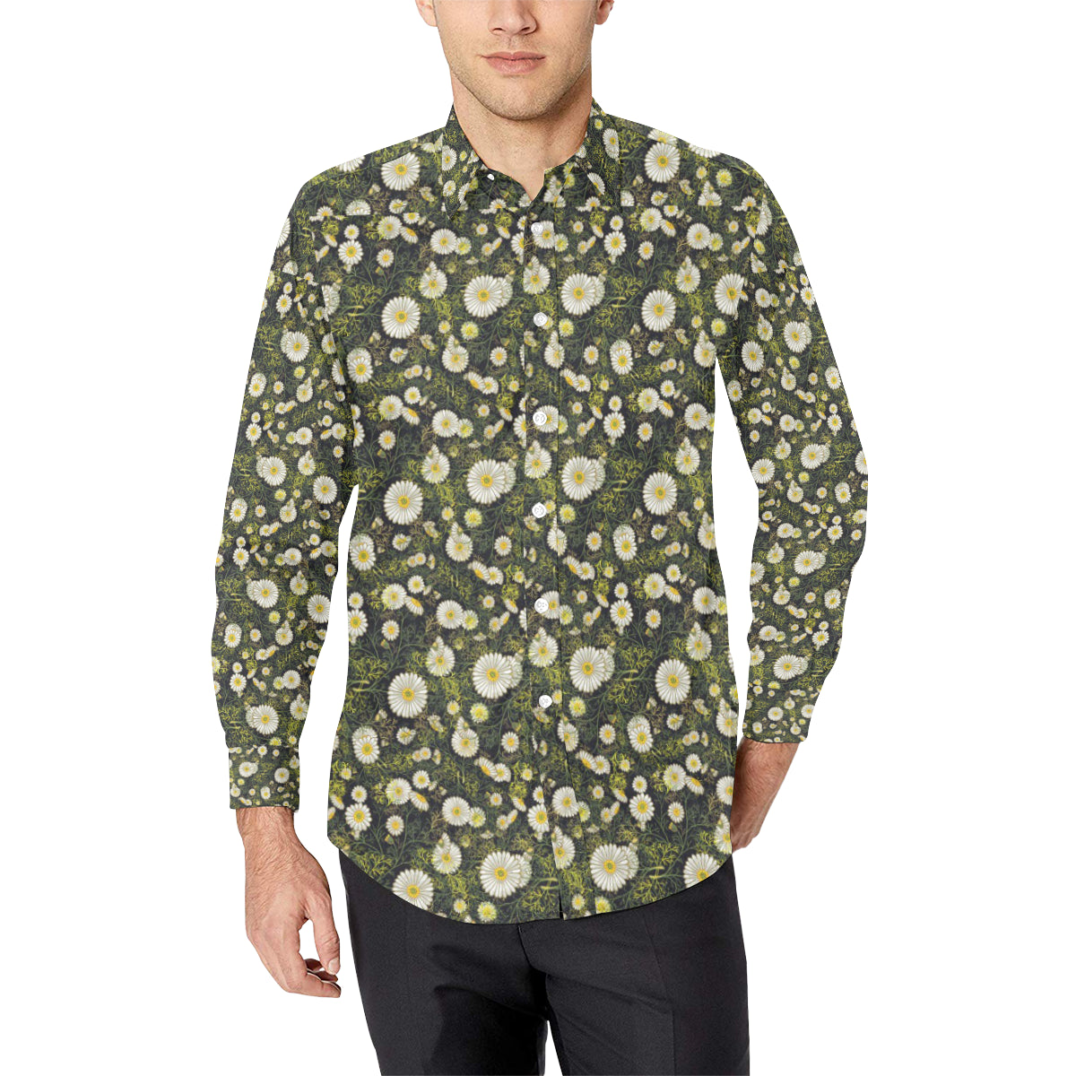 Daisy Pattern Print Design 03 Men's Long Sleeve Shirt