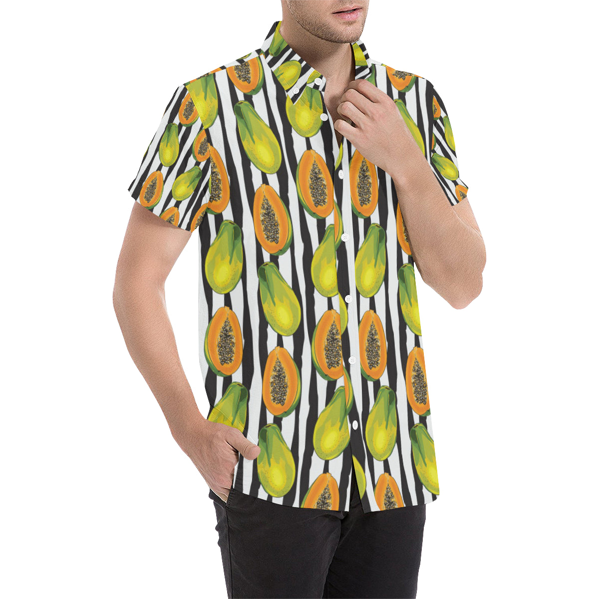 Papaya Pattern Print Design PP01 Men's Short Sleeve Button Up Shirt