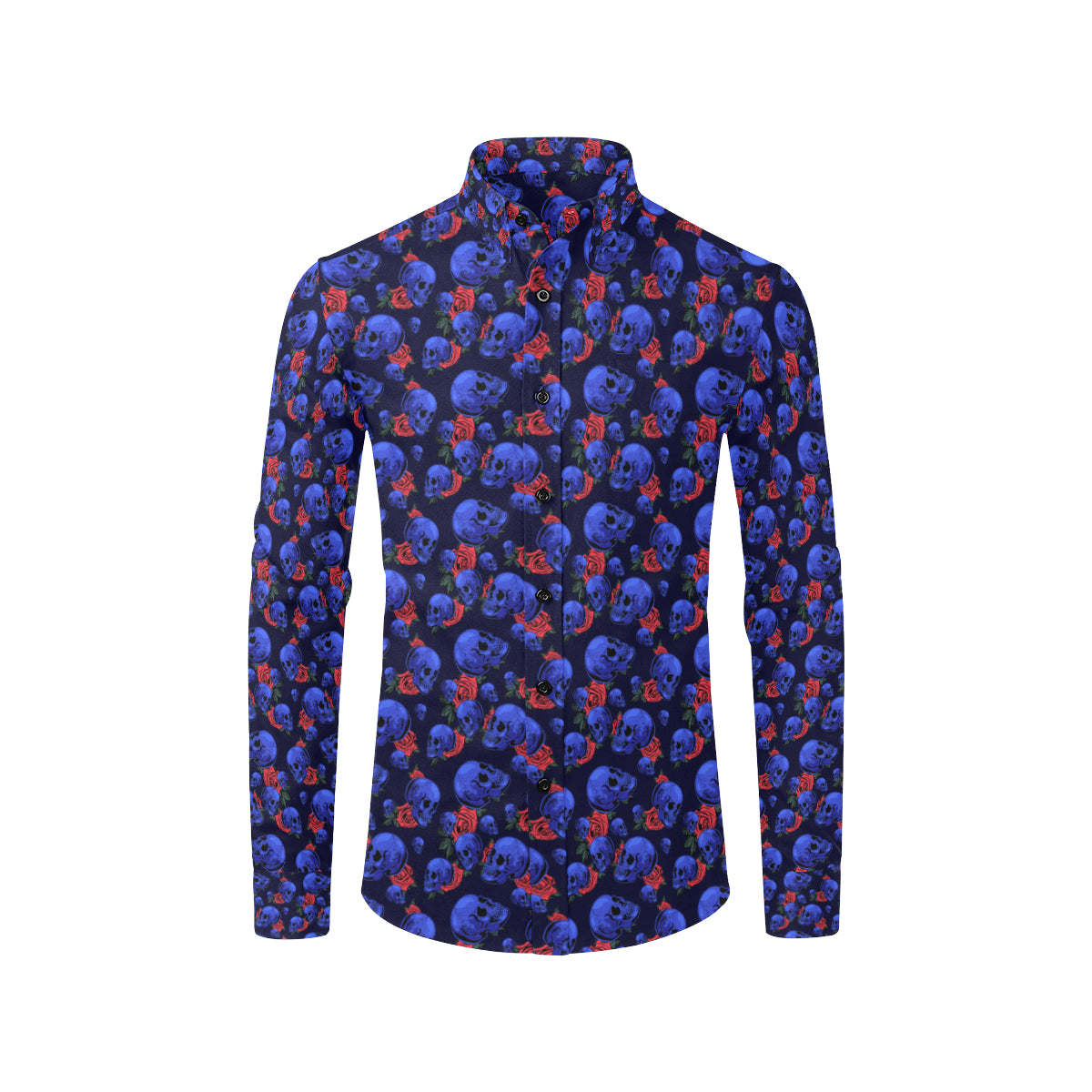 Skull Roses Neon Design Themed Print Men's Long Sleeve Shirt