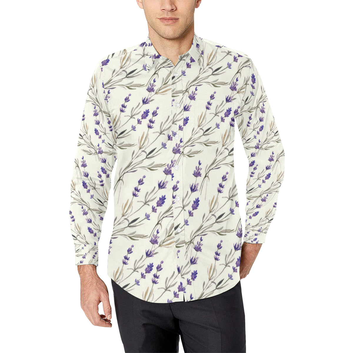 Lavender Pattern Print Design 01 Men's Long Sleeve Shirt