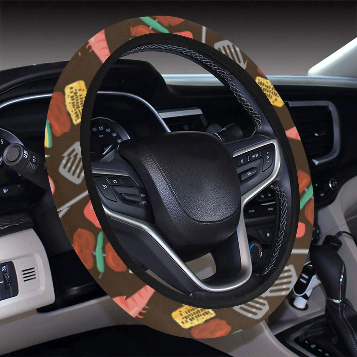 Barbecue Pattern Print Design 05 Steering Wheel Cover with Elastic Edge