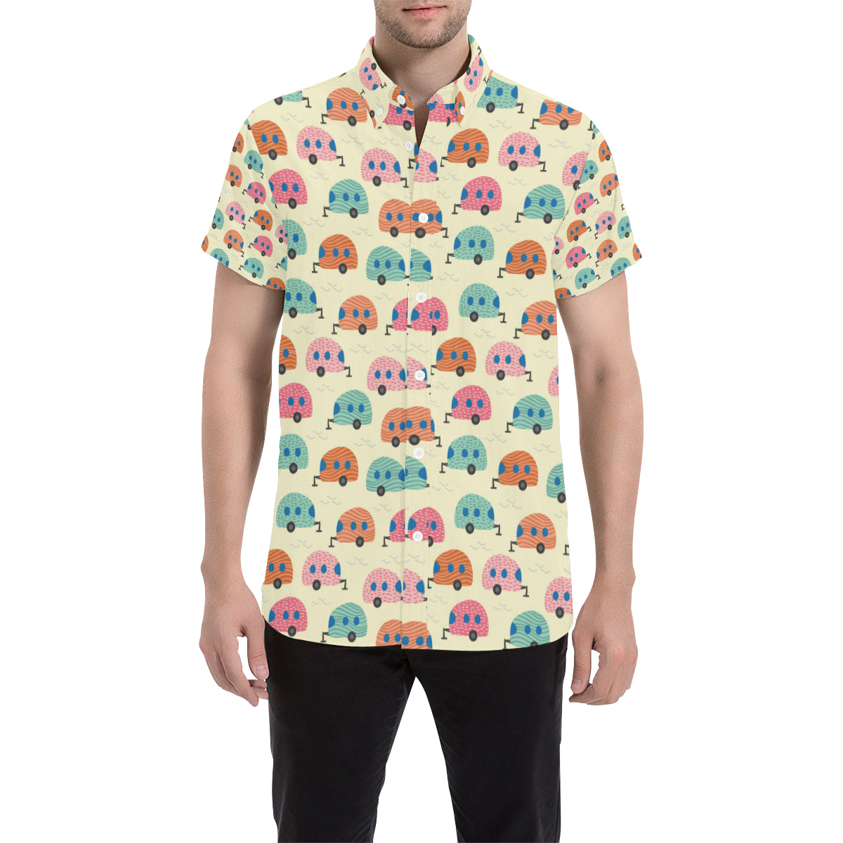 Camper Pattern Print Design 06 Men's Short Sleeve Button Up Shirt