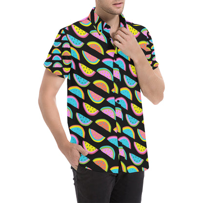 Watermelon Pattern Print Design WM08 Men's Short Sleeve Button Up Shirt