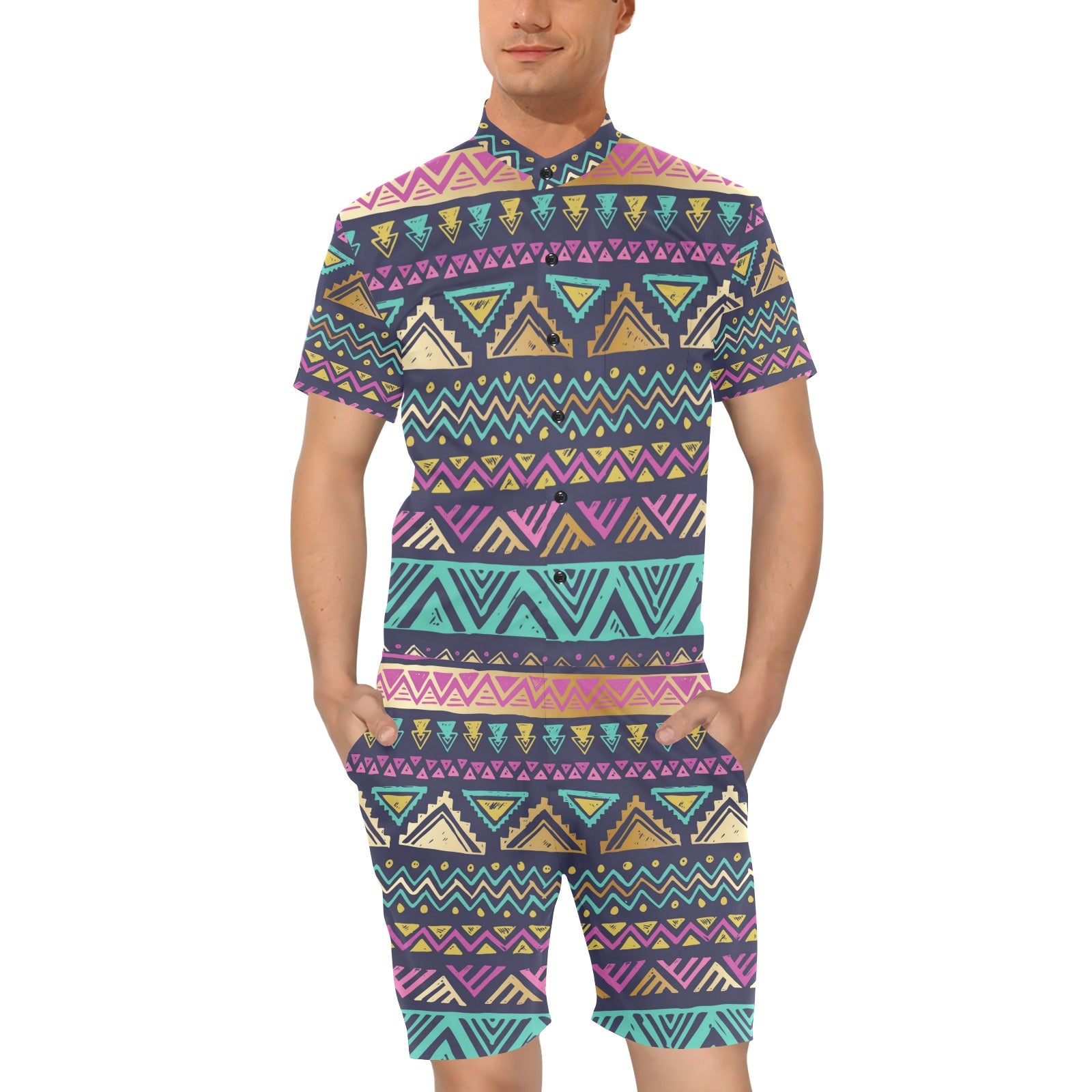 Multicolor Tribal aztec Men's Romper